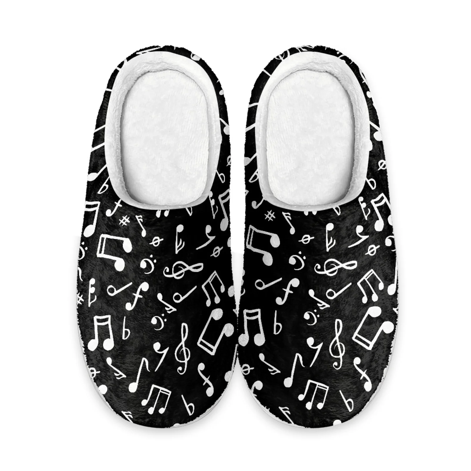 PENSTROLL Musical Note Design Flats Slippers Indoor House Slippers That Don't Squeeze Toes Large Size Fuzzy House Shoes Women
