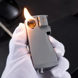 Metal Windproof Cigar Lighter Creative Side Pressure Ignition Butane Gas Open Flame Unusual Lighter High-end Men's Gift