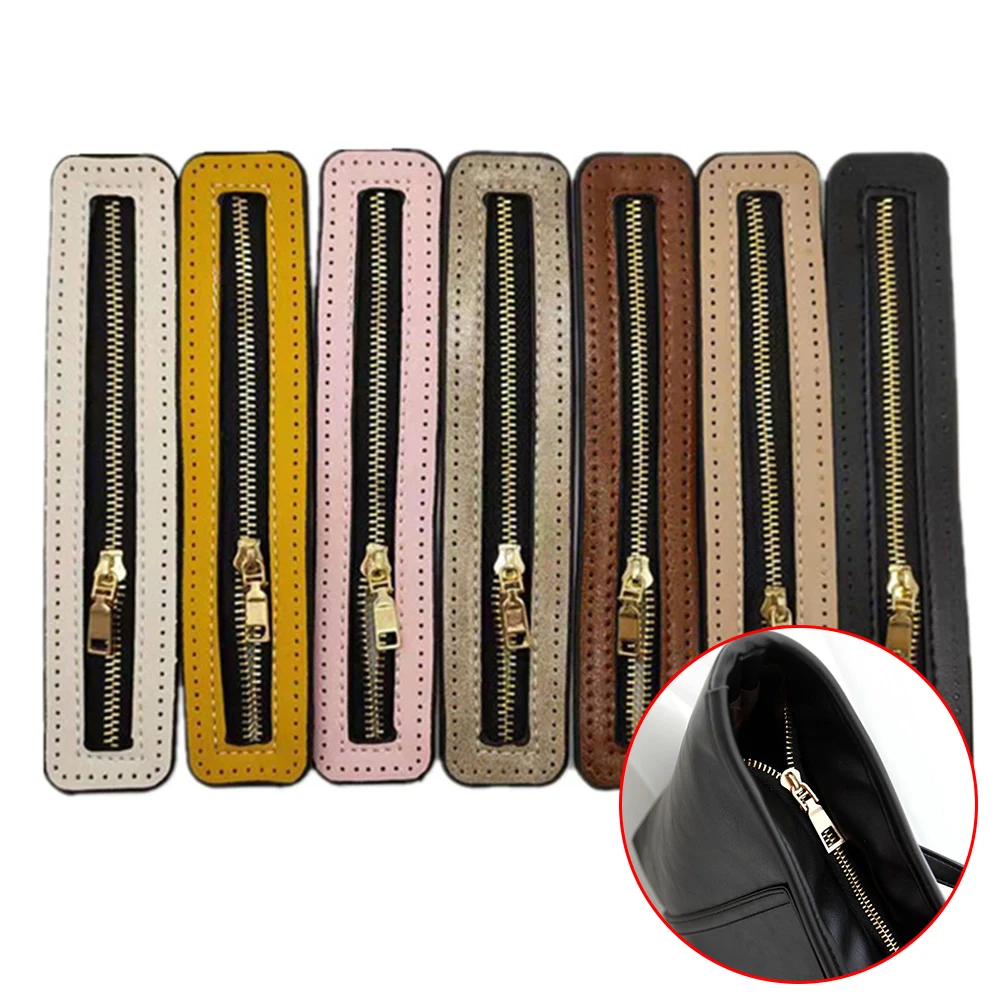 Replaceable Diy Pu Leather Zipper For Crochet Bag Hardware Handbag Leather Zipper All-Match Woven Bag Sewing Accessories 25/28Cm