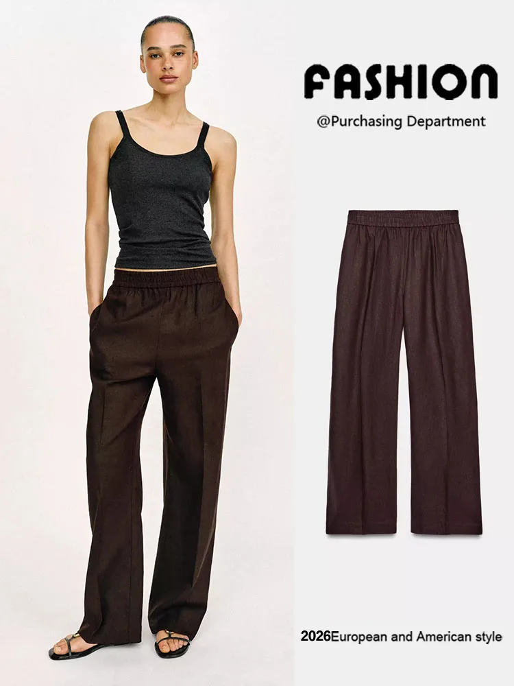 

Новинка весенней коллекции: женские брюки с высокой талией, эластичным поясом и прямым кроем, удобные повседневные брюки для женщин.