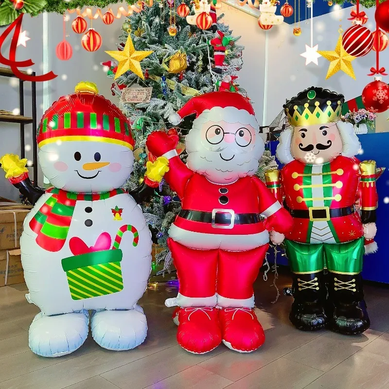 Christmas Large Standing Balloons 3D Inflatable Aluminum Foil Balloon Santa Claus Snowman Xmas Party Home Decors Supply Kid Gift