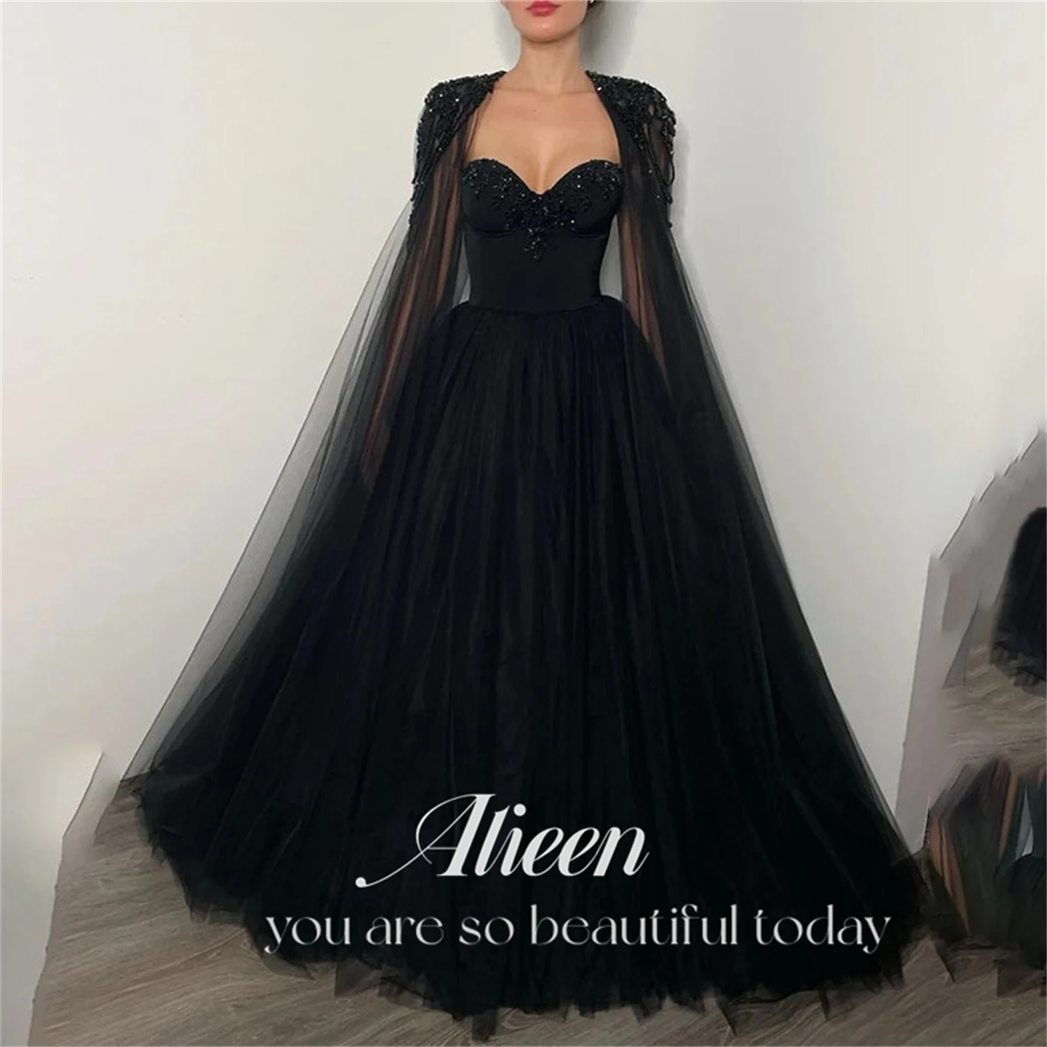 Aileen Beads Lace Black Manual A-line Brand Dresses for Formal Occasions Luxury Prom Dress 2024 Blackgirl Evening Gown Wedding