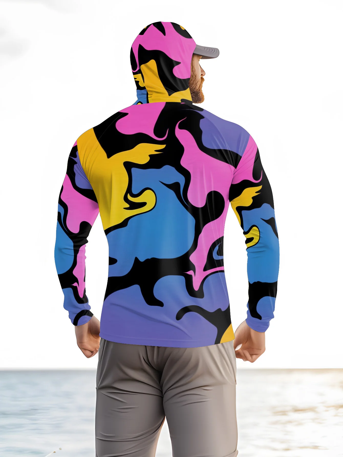 Fishing hooded sweatshirt men's long-sleeved sun protection shirt hunting sport shirt sun protection shirt fishing beach top view 3