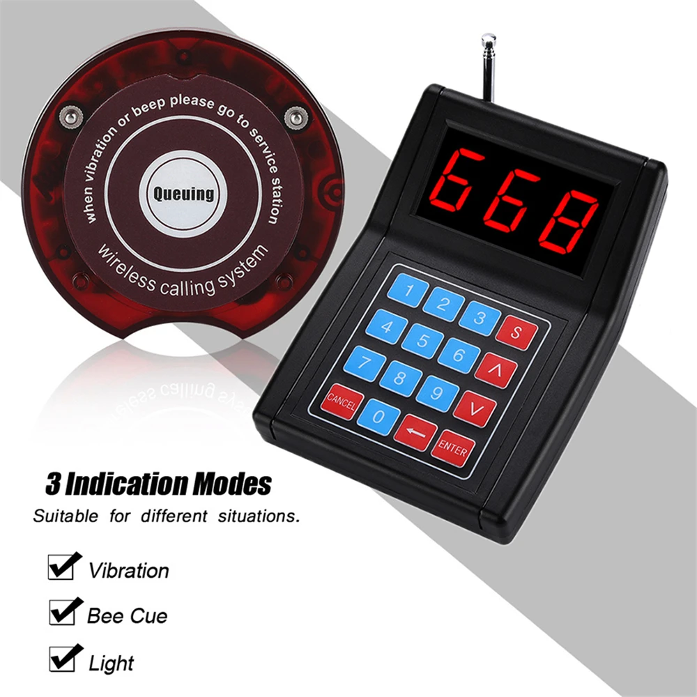 SU-668 Wireless Restaurant Waiter Coaster Paging System 1 Keyboard 10 Pagers 1 Charger Calling Queueing Service Buzzer