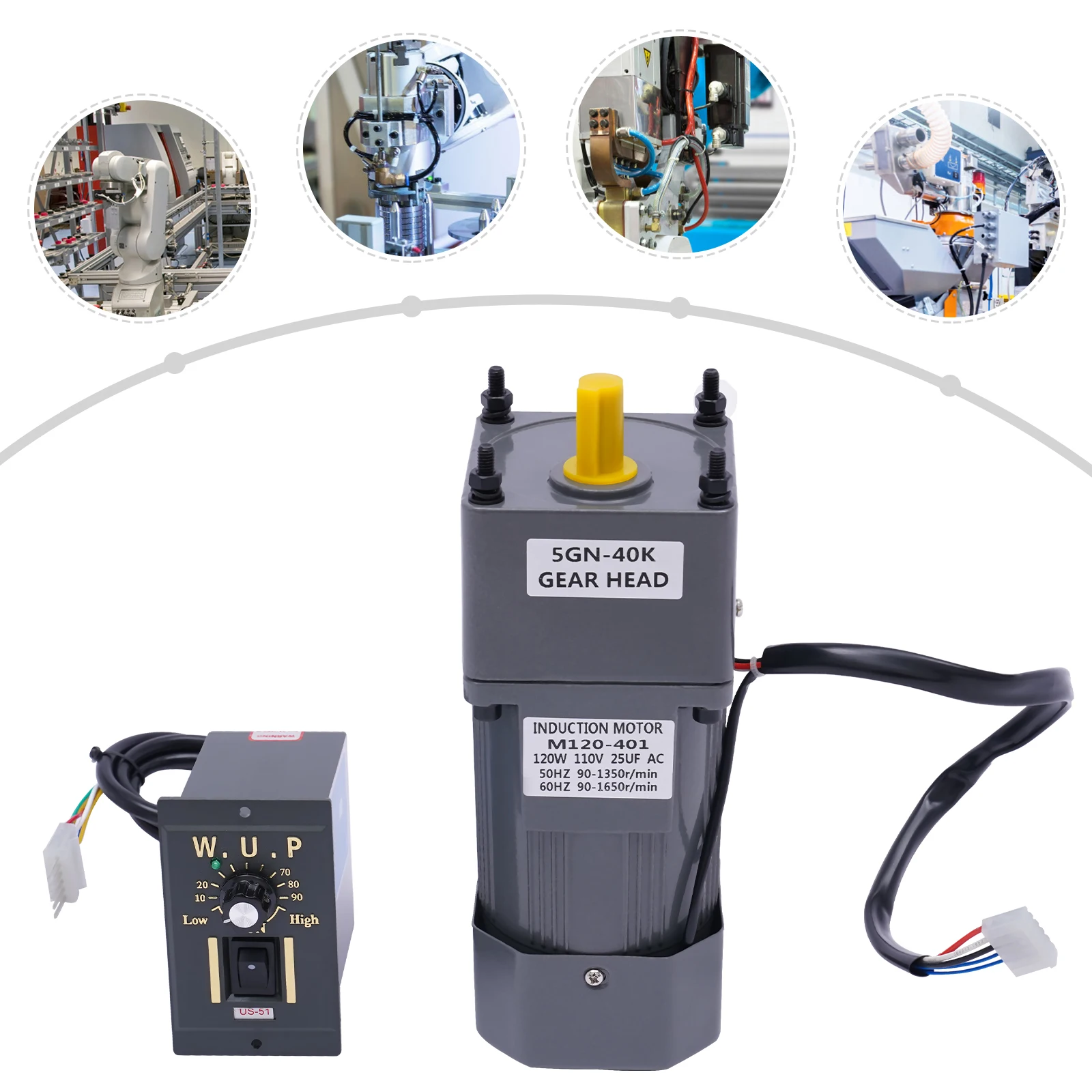 120W 40K Gear Reduction Motor 110V 1:40 Speed Controller High Torque Reversible AC 1350r/min
