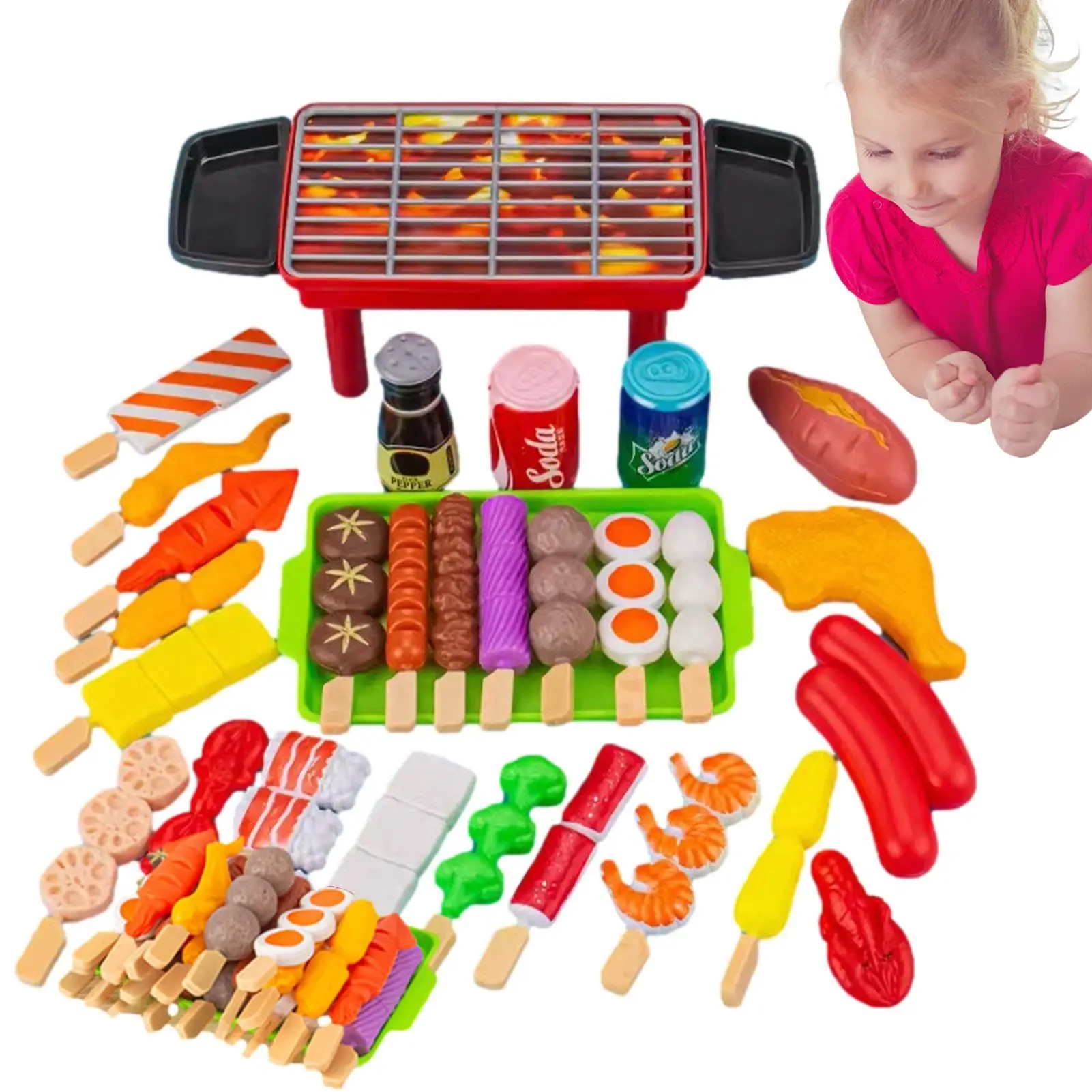 

BBQ Grill Playset Toy Barbecue Kitchen Cooking Fake Food Accessories for Pretend Play Barbecue Interactive Grill For Kids Gift