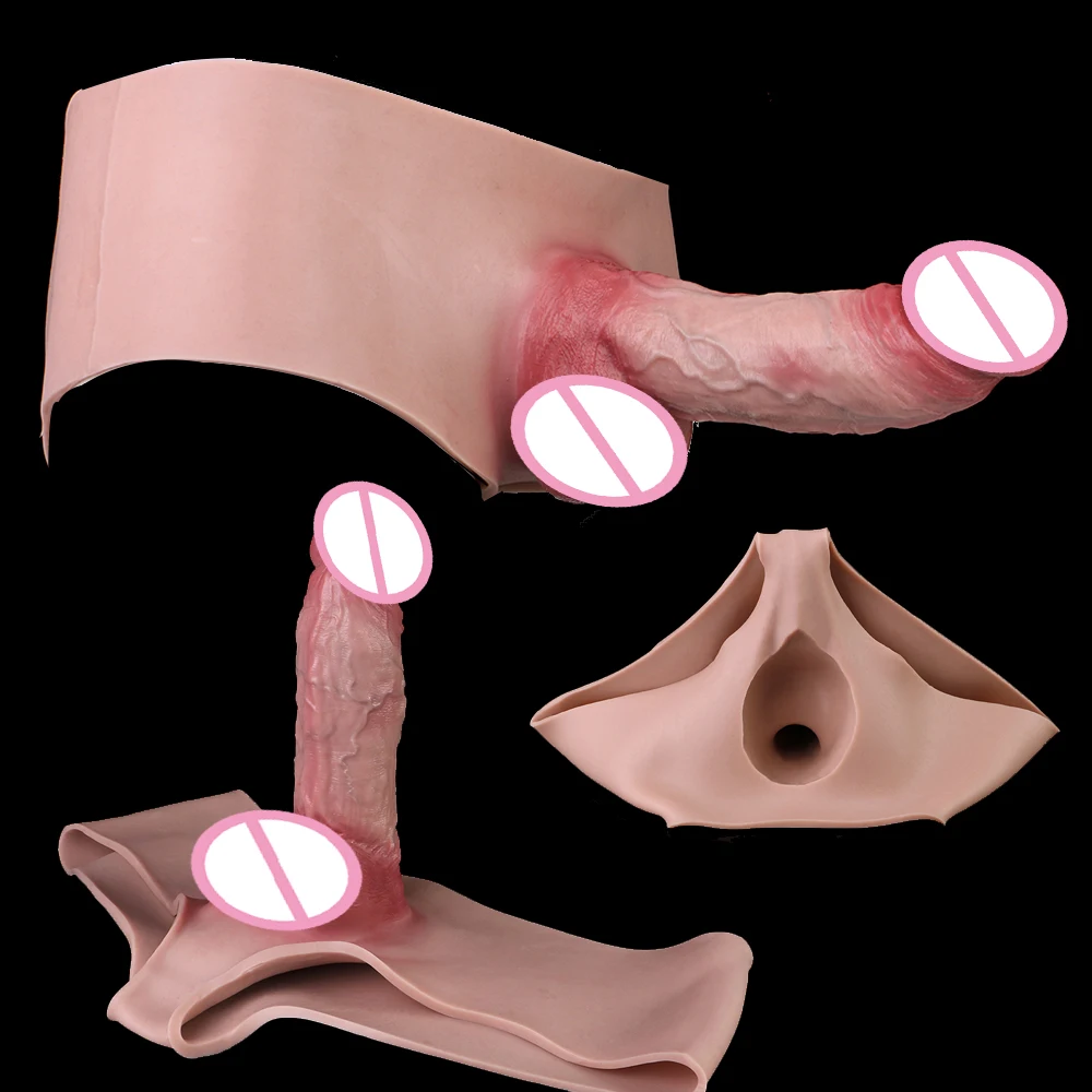 Faak cinta-on vibrador silicone roupa interior wearable grande pênis manga calcinha transgênero com pênis oco realista brinquedos adultos
