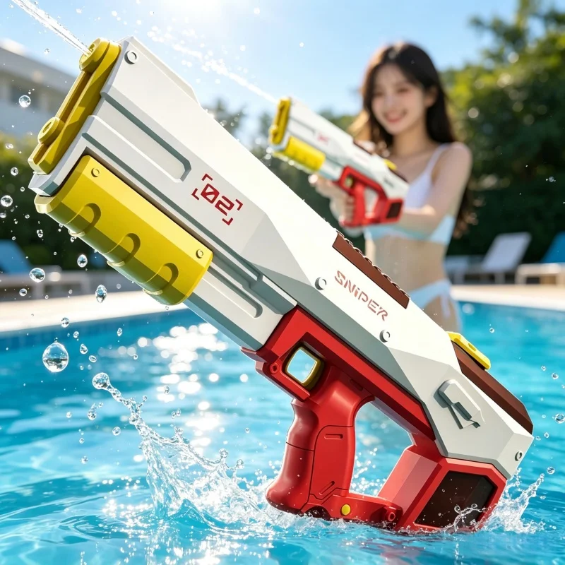 自動吸水式子供用電動水鉄砲-強力連続射撃-ウォーターブラスター-キッズ向け-夏の屋外玩具