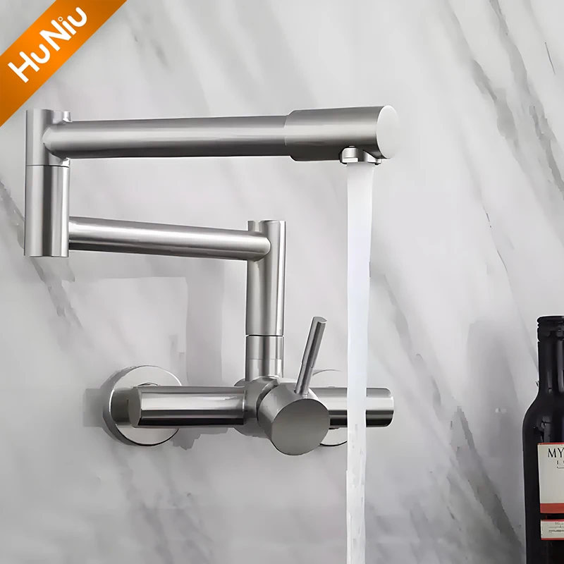 HuNiu Folding Kitchen Faucet Stainless Steel 304 Foldable Faucet Bathroom Faucet Rotate Fold Faucets Kitchen Concealed Faucet