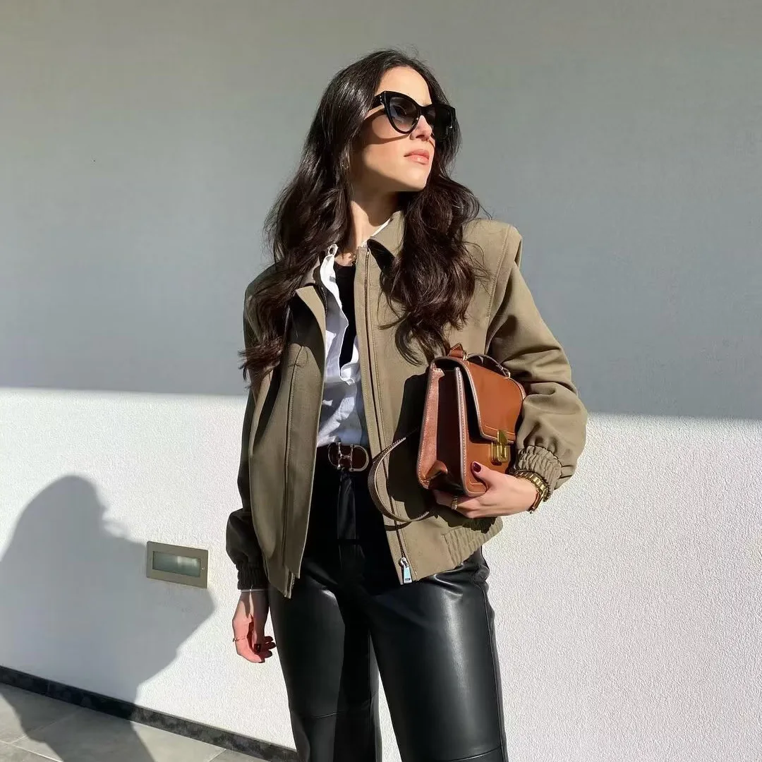 Kidcrkj Ins أوروبا وأمريكا المدونين ارتداء سترات التلبيب تصميم متخصص سترات قصيرة الصلبة معاطف السيدات عادية المرأة أبلى #2