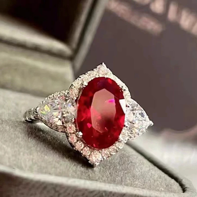 Luxury Red Cubic Zirconia Open 925 Sterling Silver Rings for Women Wedding Jewlery for Women Party Accessories New Year Gifts