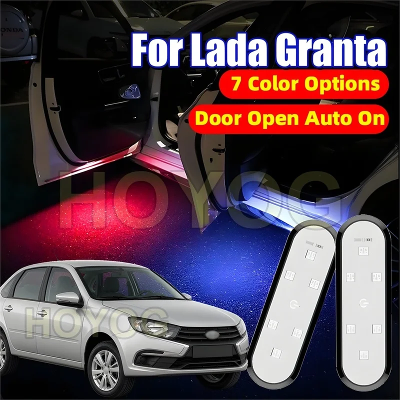 For Lada Granta 2011-2026 USB Rechargeable LED 1-4pcs Car Door Courtesy Light with Magnetic Sensor for Ground Lighting