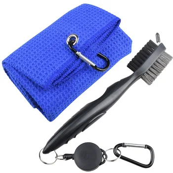 Microfiber Waffle Golf Towel & Dual-Sided Groove Cleaning Brush Set with Turf Repair Tool 2