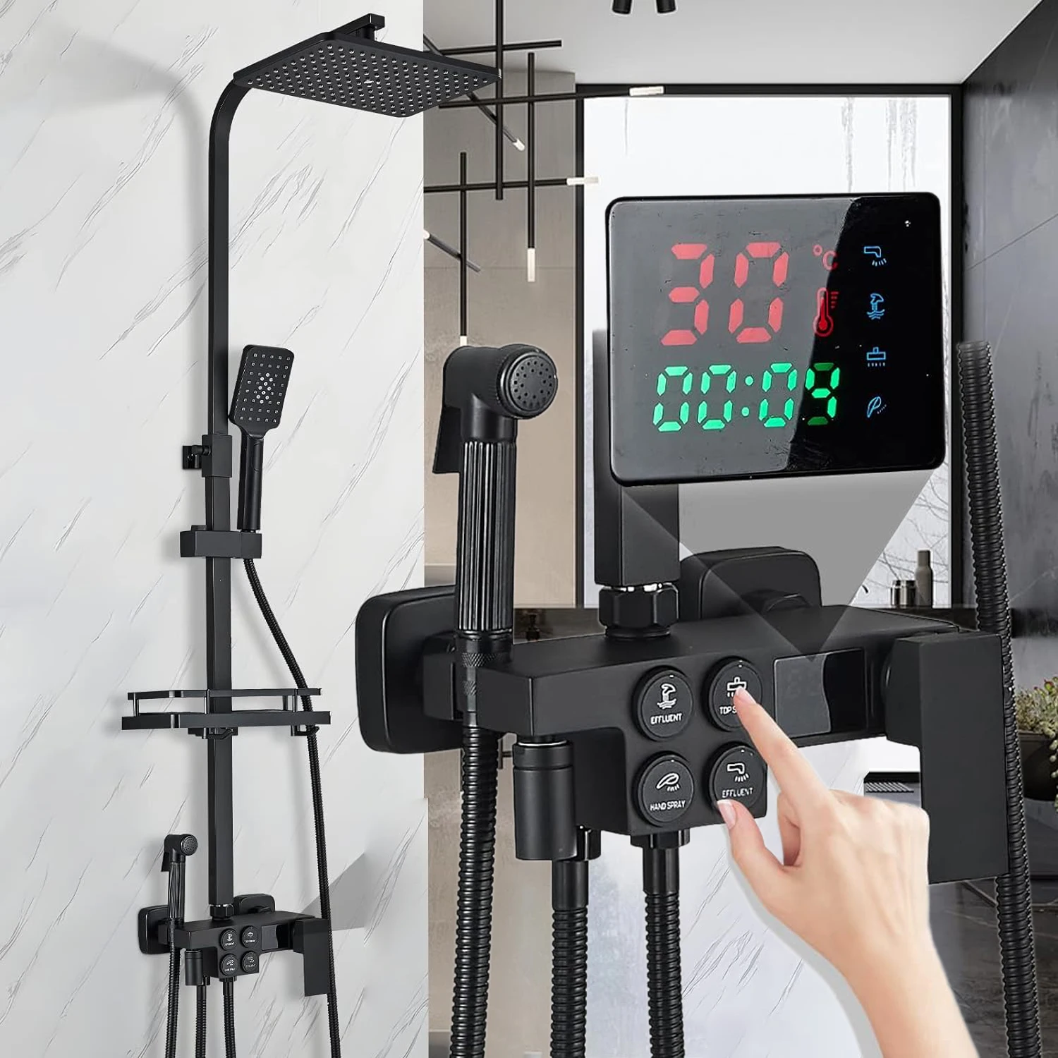 

Hot Cold Digital Bathroom Shower Set Quality Brass Bathroom Faucet Accessories Rain Shower Head Thermostatic Bath Shower System