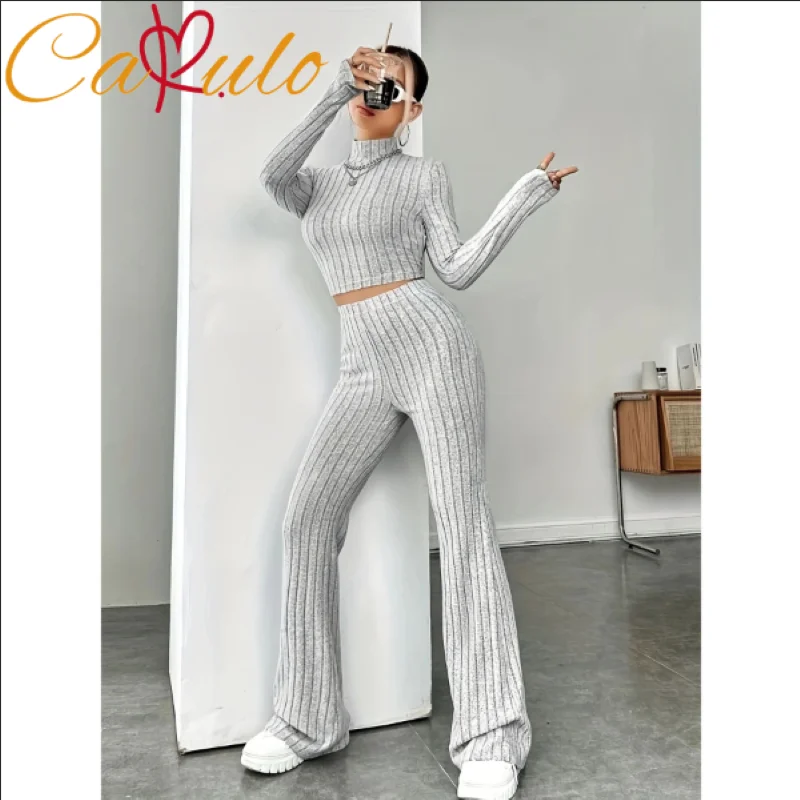 Women Fashion Solid Color Streetwear Autumn Winter Elegant Round Neck Tops Loose Pants Suit Casual Holiday Sport Two Piece Sets