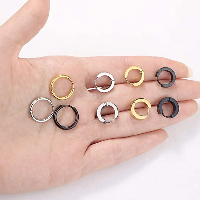 1/9 Pairs Stainless Steel Small Hoop Earrings Set for Men Women Huggie Hoop Earrings Punk style Classic