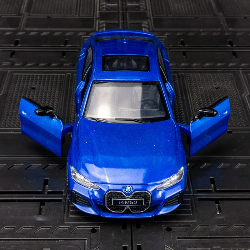 1:34 BMW I4 M50 alloy car model doors can be opened has simulated sound and lighting functions fine workmanship good quality