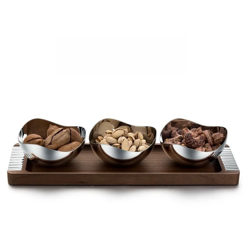 Light luxury walnut dried fruit plate household tea table food bowl creative plate fruit plate tea tray
