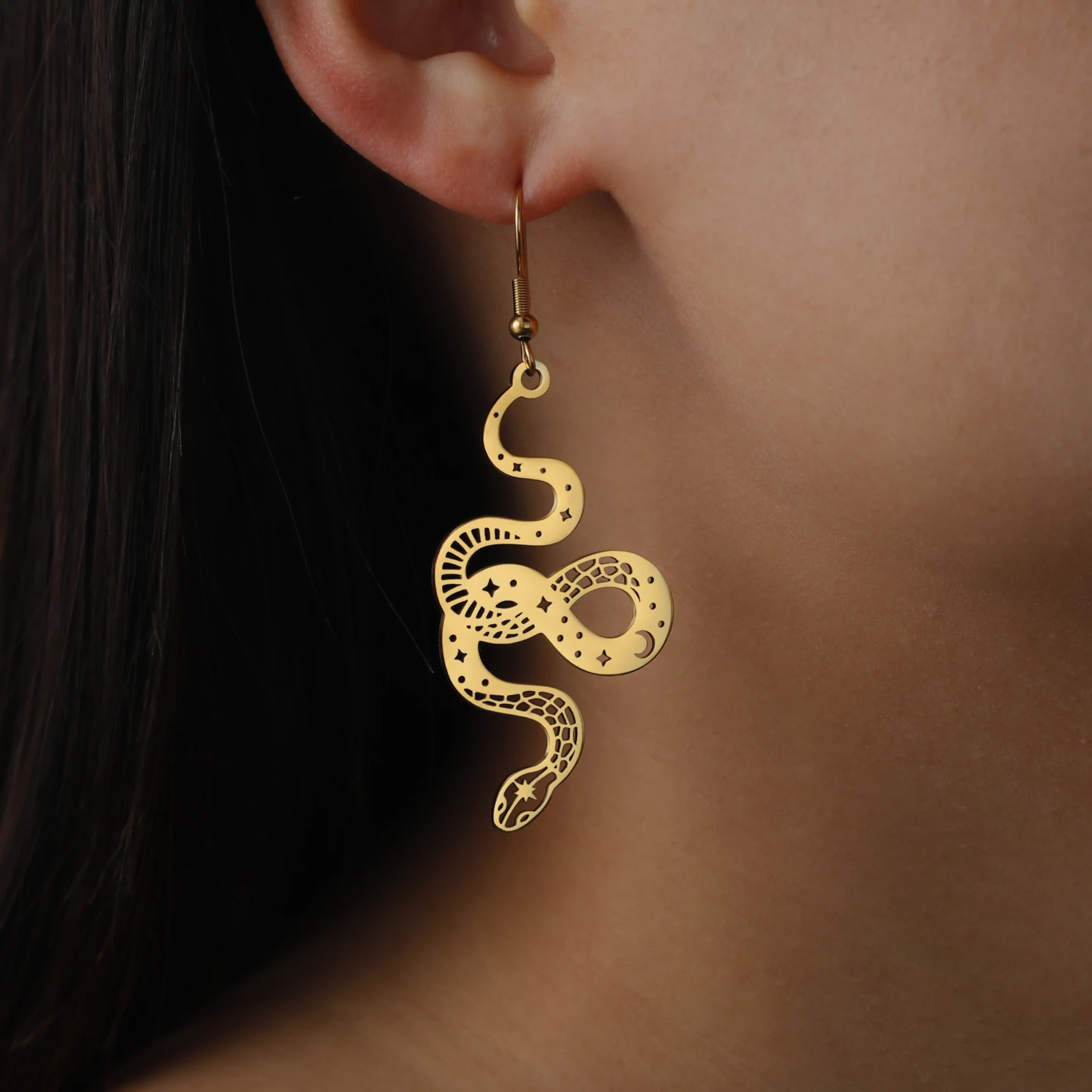 Lemegeton Snake Minimalist Punk Earrings Gold Plated Stainless Steel Dangle Goth Occult Witch Jewelry Ear Piercing New for Women