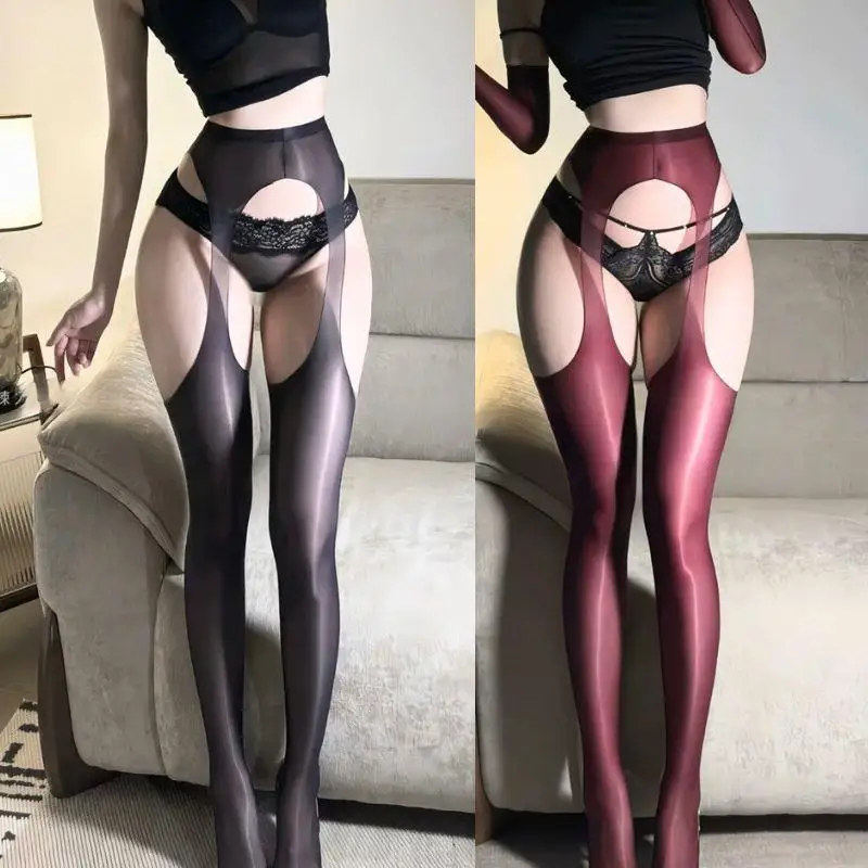 

Summer Sexy Hollow Out Oil-Shiny Stockings One-piece Thin Breathable Tights Shiny High Waisted Pantyhose Stockings Long Socks