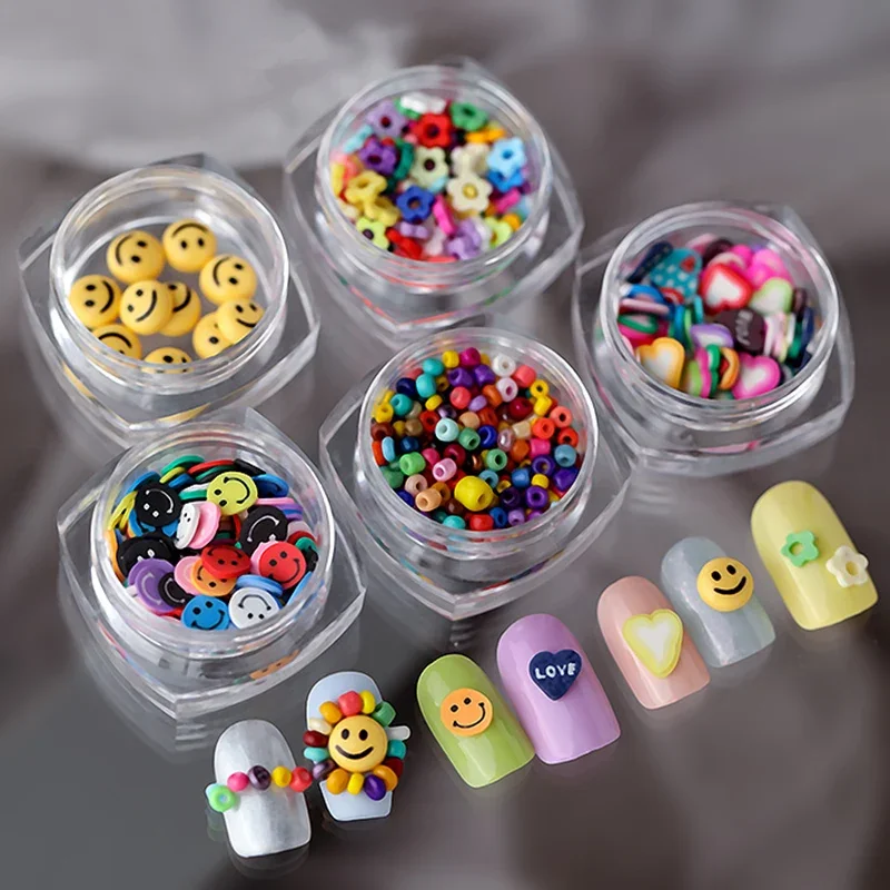 1 box 3D Smile Candy Sun Flower Colorful Nail Studs Japanese Manicure Nail Smiling Decoration Nail Art Nail Salon