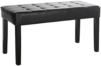 

California 24 Panel Bench in Black Leatherette, Black Wood foot stool Desk foot rest Waiting room chair Foot rest under desk Cow