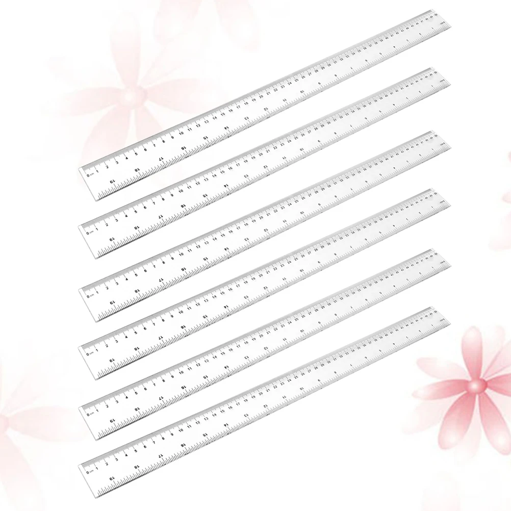 6pcs Plastic Straight Ruler Transparent Precision Measurement Tool School Office Use Clear Scale Gift For Kids 50Cm