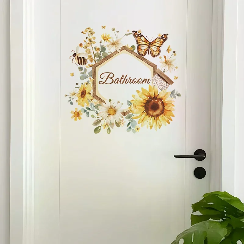 English Slogan Wallpaper Sunflower Butterfly Bedroom Door Home Background Decoration Wall Sticker