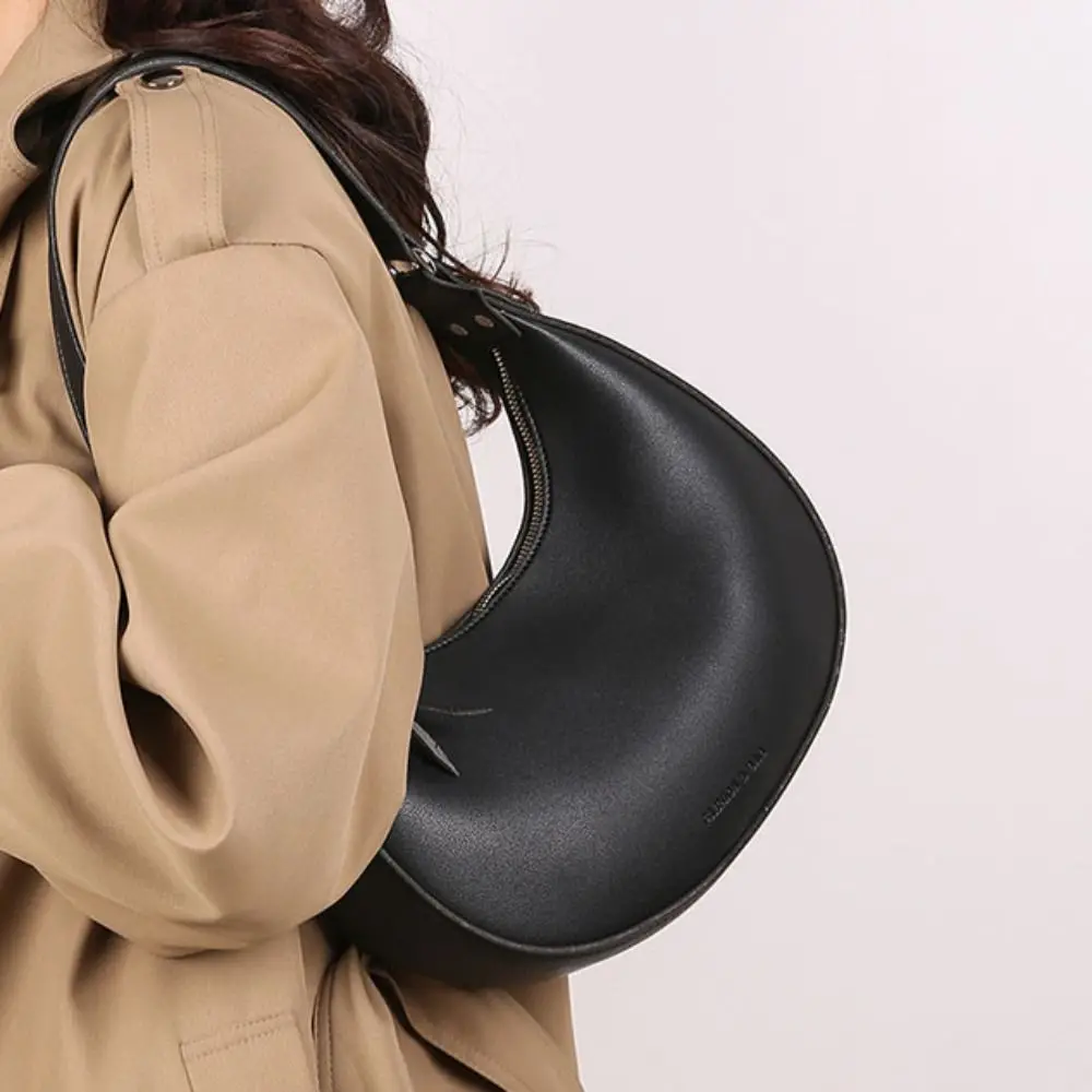 

Fashion PU Leather Half Moon Shoulder Bag Solid Color Vintage Retro Underarm Bag Crescent Handbag Women's Armpit Bag Party