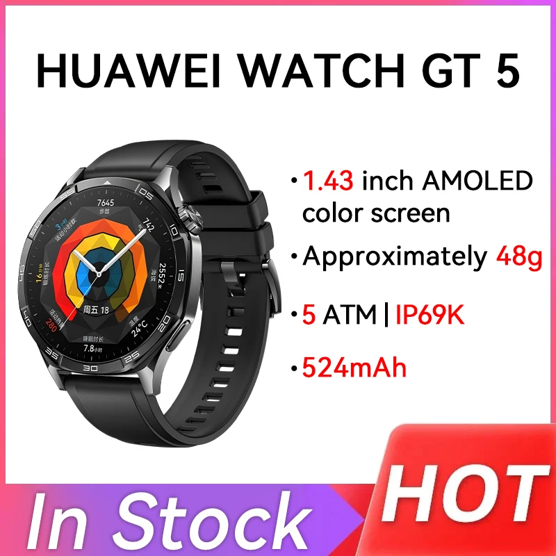 Original Huawei Watch GT 5 Smart Watch GT5 1.43'' AMOLED Color Screen Fitness Tracker Health Monitor Sport Watch 2-Week Battery