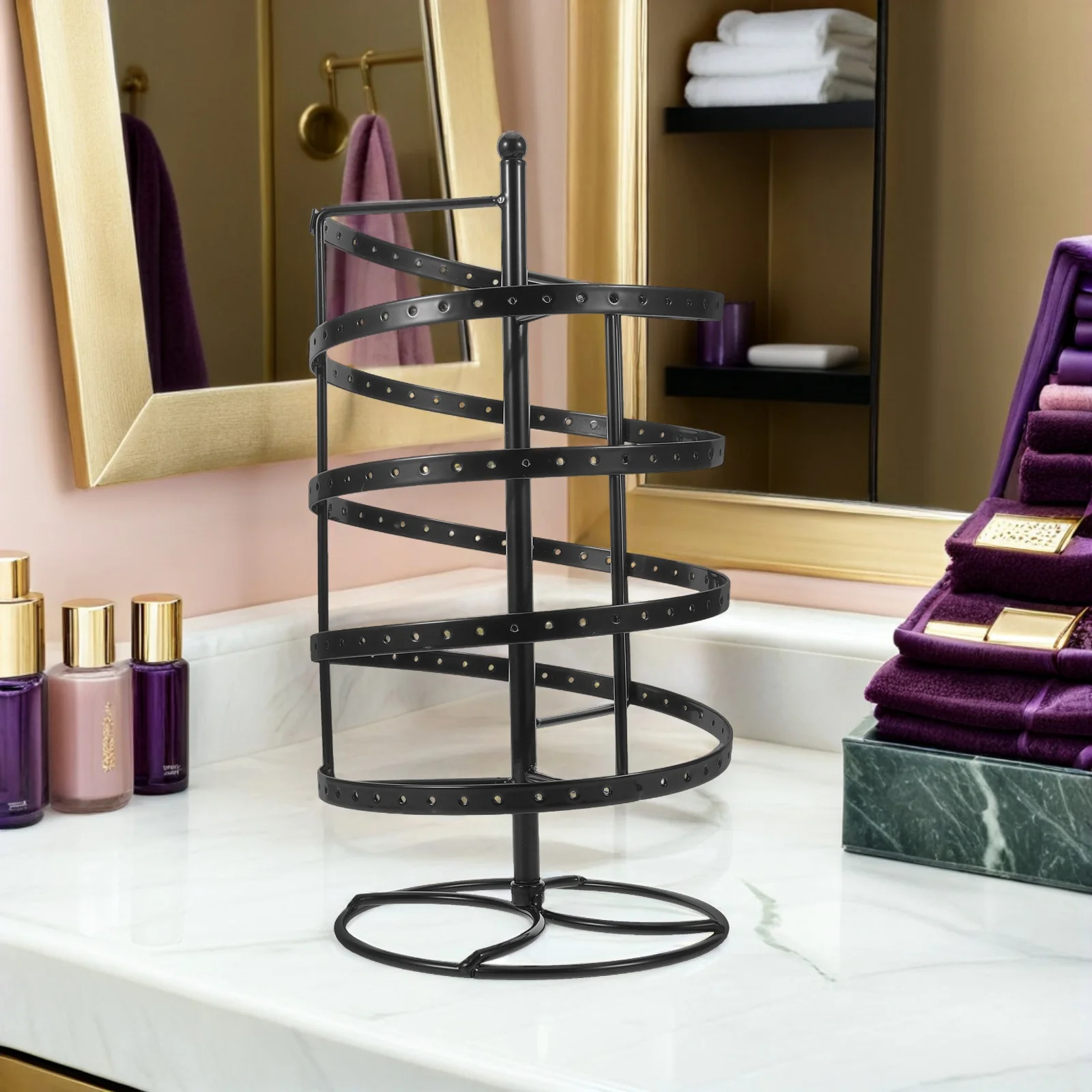 

Rotating Earring Stand Earrings Organizer Jewelry Display Storage Hanger Rack Metal Holder