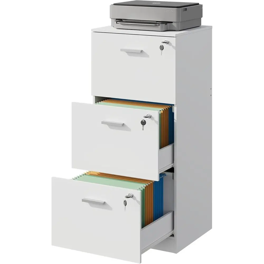

White Wooden File Cabinet for Home Office, Suitable for Letter and A4 Size Documents