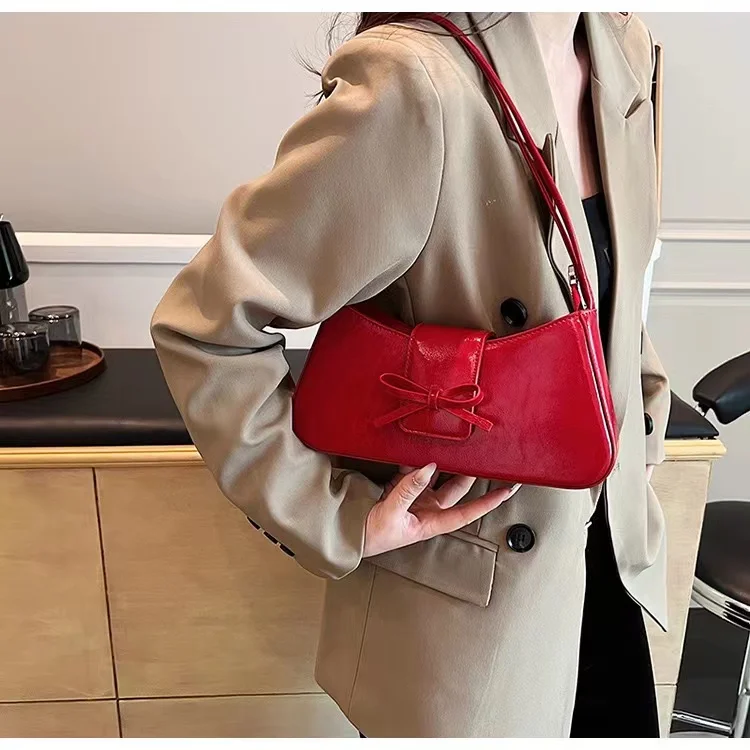 Bolso pequeño con lazo para mujer, bolsa de hombro femenina de cuero Pu, moda coreana Y2K, 2024