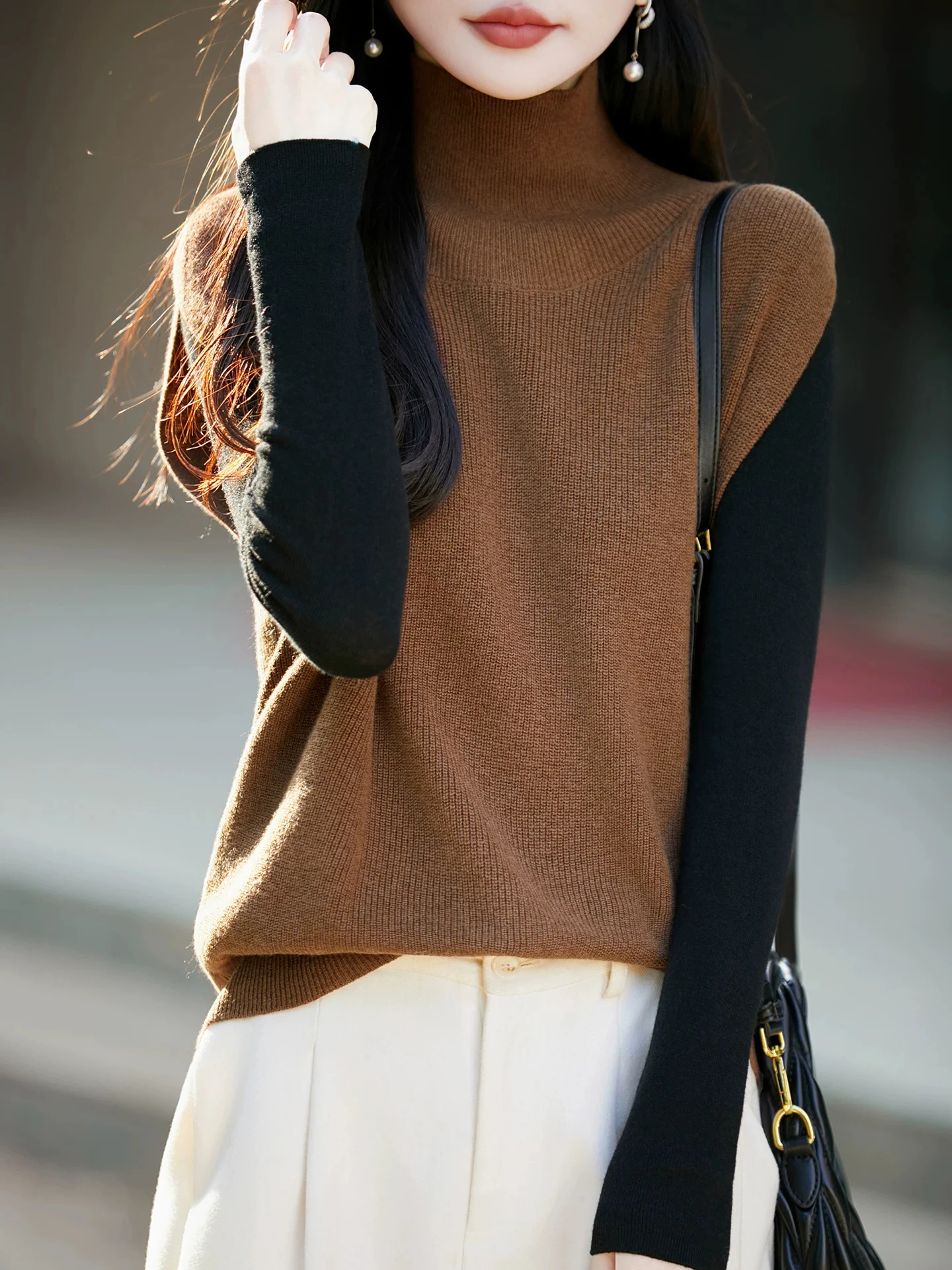 High Collar Wool Cotton Knitted Vest Women  Color Loose Sleeveless Tank Top Outerwear Layering Innerwear Simple Knitted ...