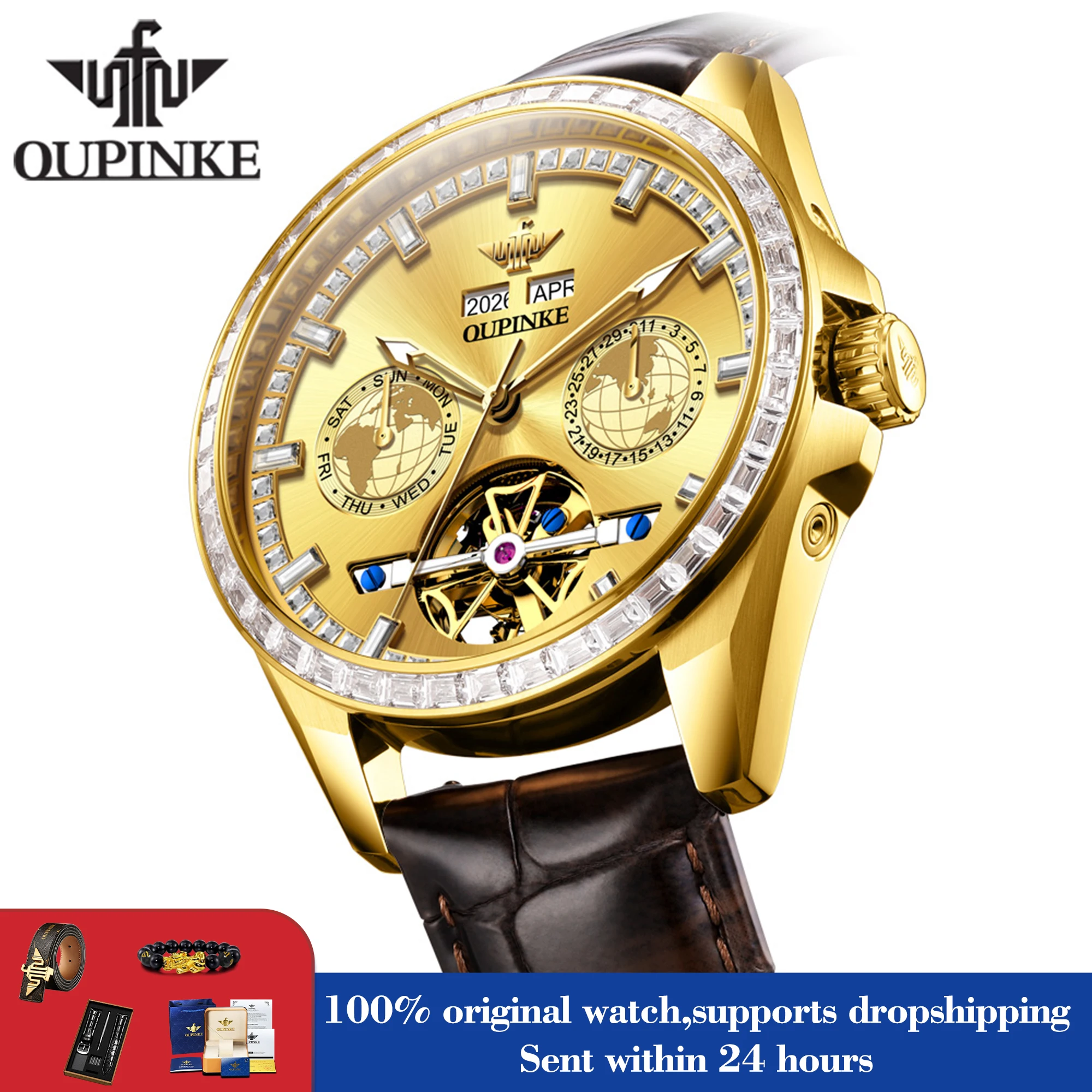 

OUPINKE 3280 Mens Watch 50M Waterproof Luminous Diamond Luxury Automatic Mechanical Watches For Man Fashion Male Hand Clock