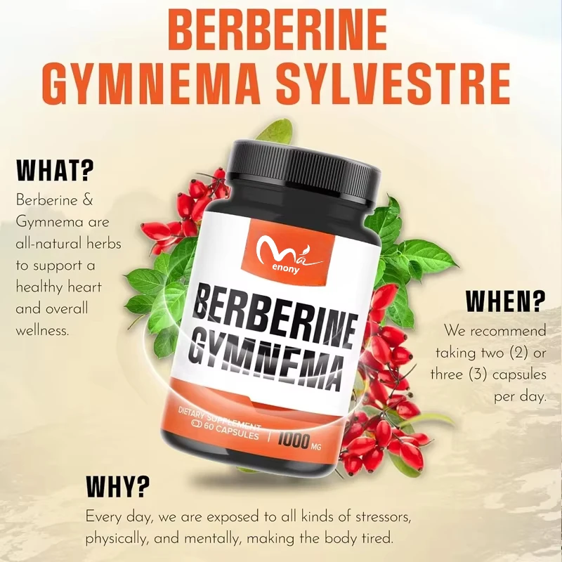 1000mg Berberine supplement containing organic Gymnema Sylvestre leaves - supports immune system and gastrointestinal function