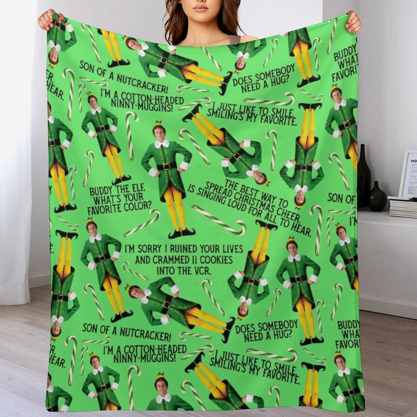 

Buddy The Elf Print Green Throw Blanket Designers Hairy for babies Blankets