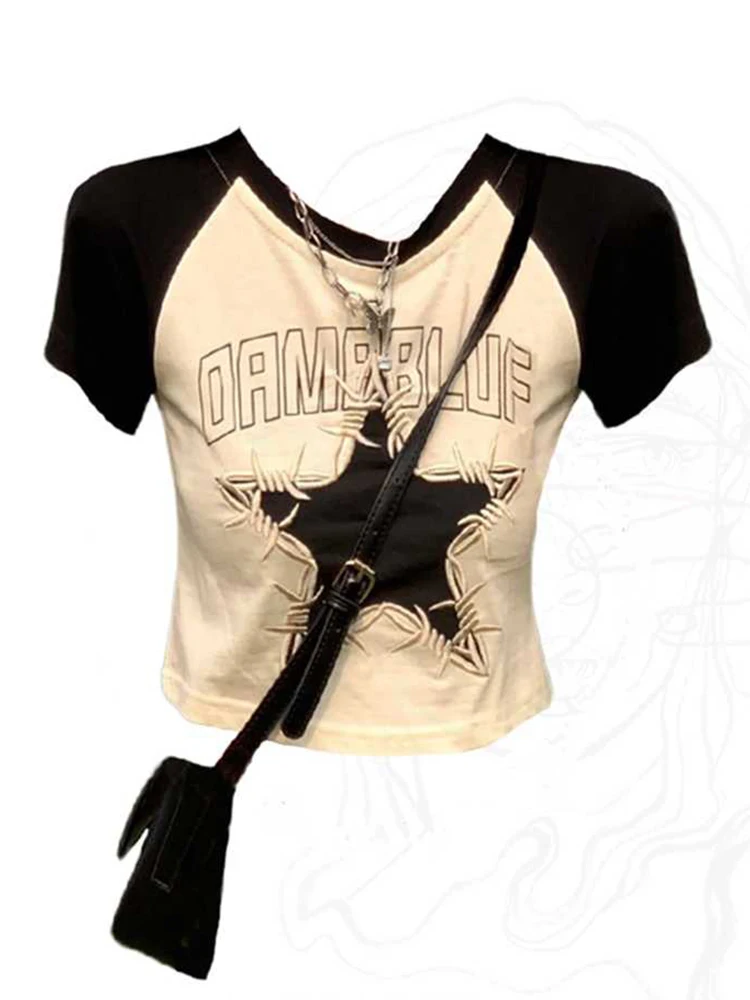 

Vintage Star T Shirt Women Casua Clothes Harajuku Streetwear Tees Sexy Summer Emo Aesthetic Hip-hop Short Sleeve Y2k Top 2025