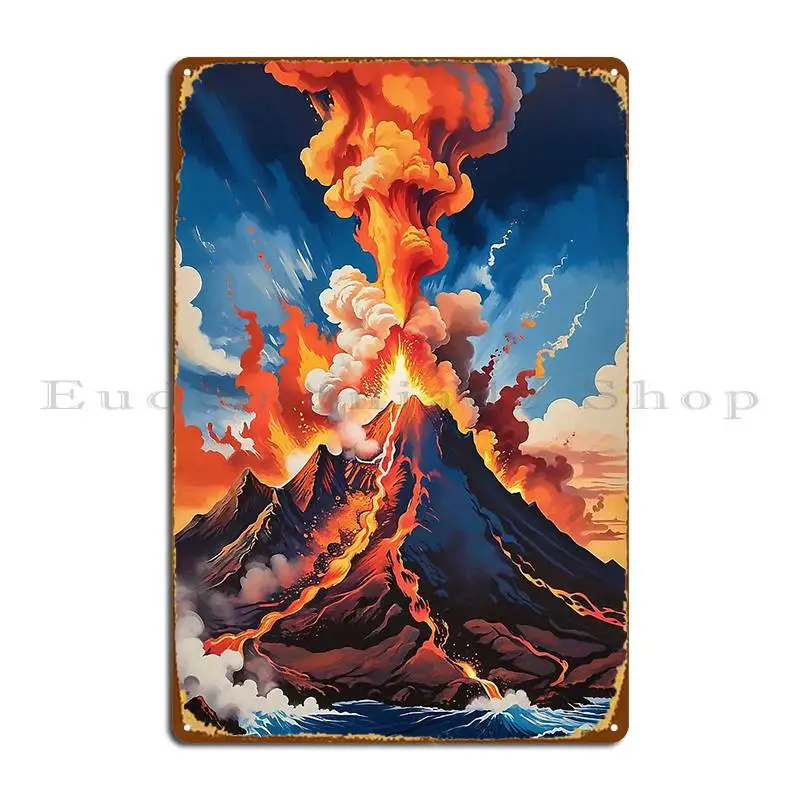 Retro Sunset Volcano Eruption Poster Metal Sign Classic Cave Printing Kitchen Create Tin Sign Poster