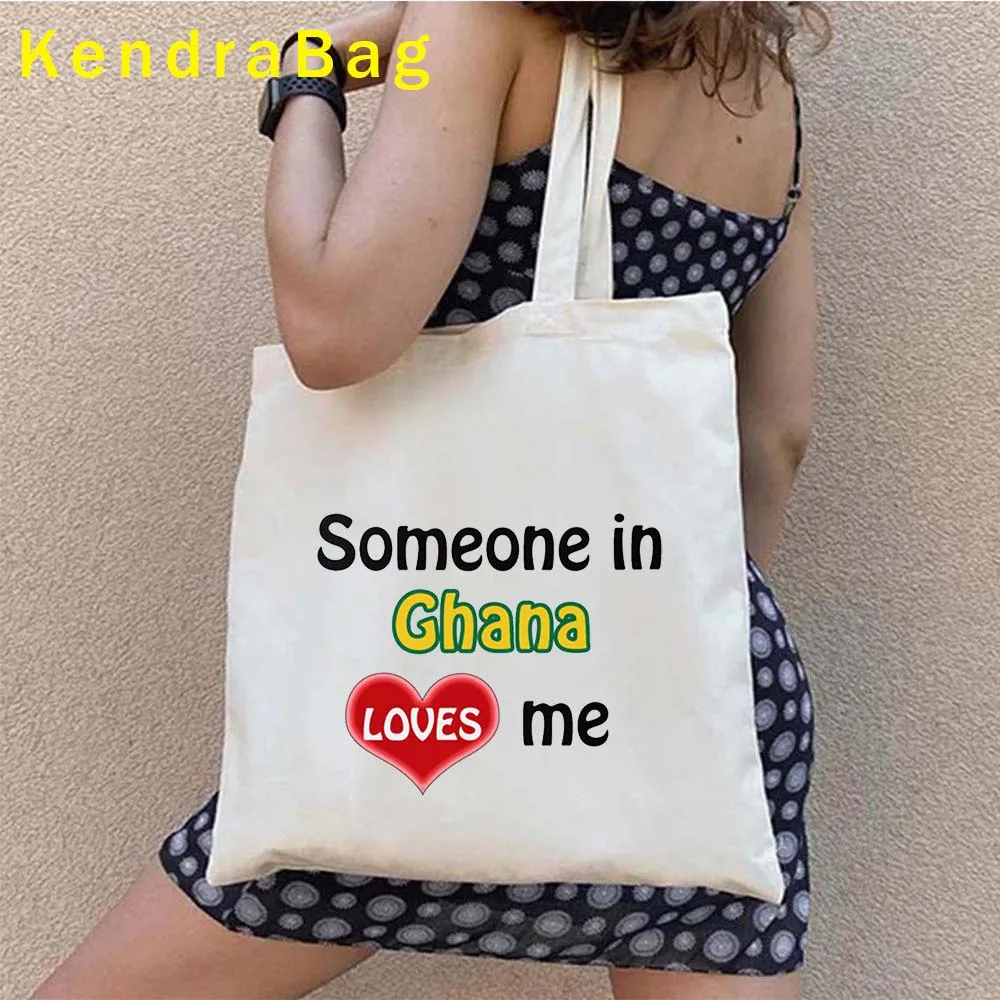 Arms of Ghana Country Map Flag Heart Ghanaian Girl Accra Skyline Women Canvas Shoulder Tote Bag Harajuku Shopper Cotton Handbags