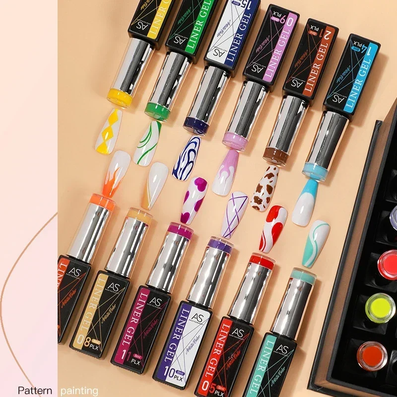 

Гель-лайнер 8 мл, 24 цвета, для дизайна ногтей, с тонкой кистью, для французского маникюра, рисования линий, с блестками и неоновыми оттенками