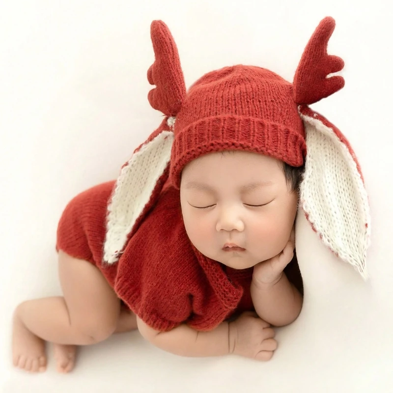 Photo Clothes Photography Costume Big Ear Antler Hat and Romper Outfit