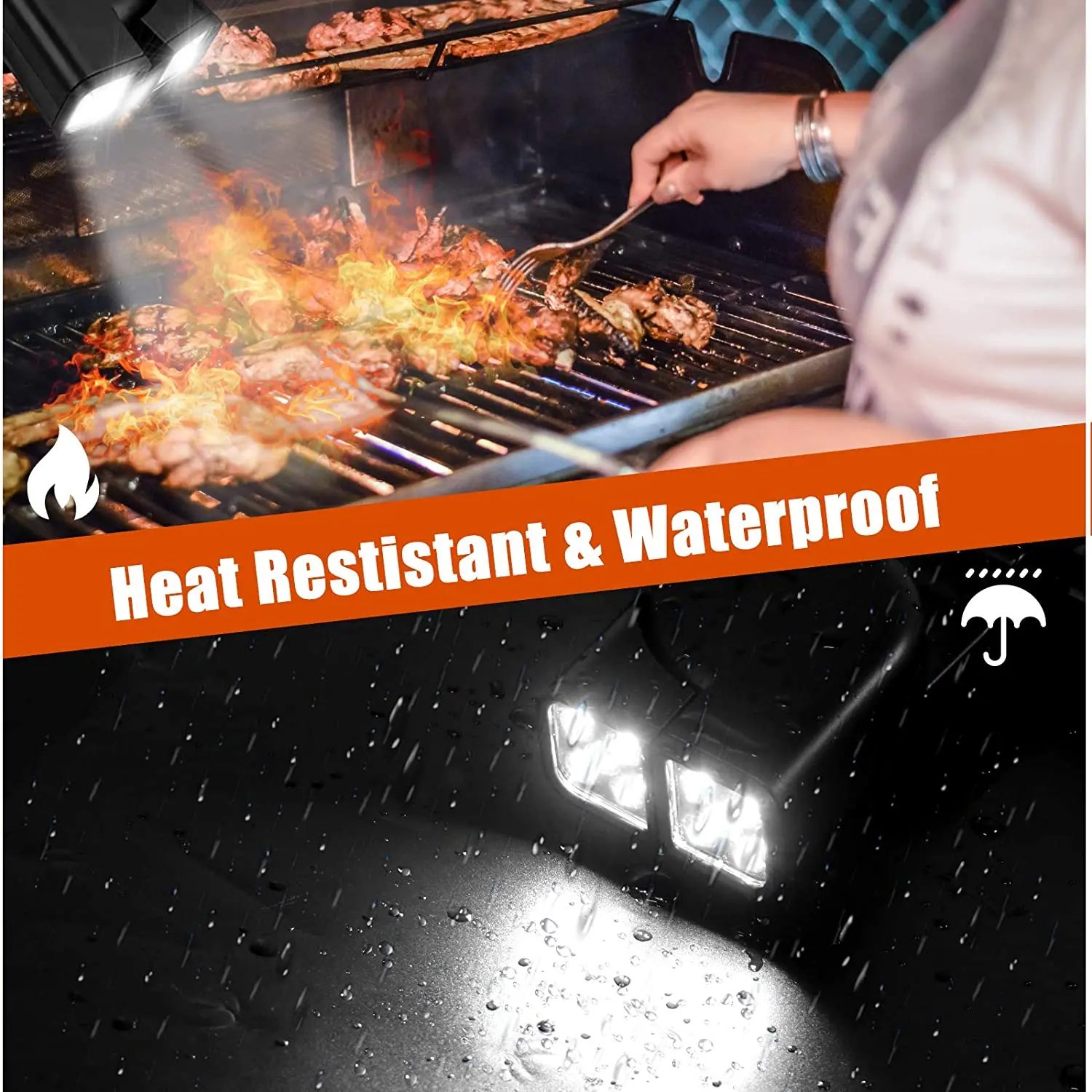 A42F  Grill Lights for BBQ Waterproof - Press Switch & 10 Super-Bright Barbecue Led Lamp Heat Resistant & Flexible Light