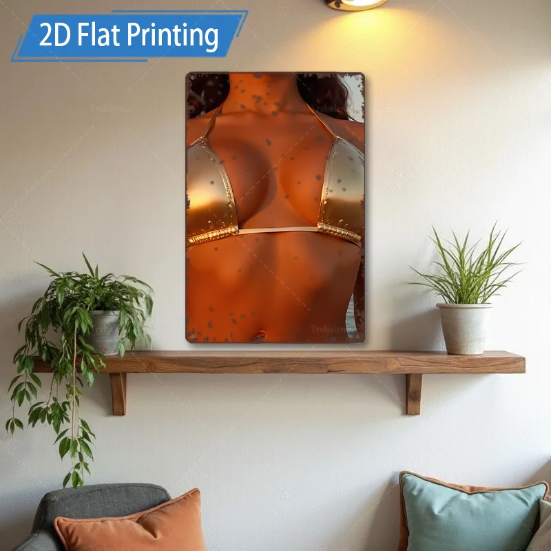 1pc Metal Sign, 4x16inch Modern Abstract Orange Artwork for Living Room Decor - 2D Flat Printing Metal Wall Art