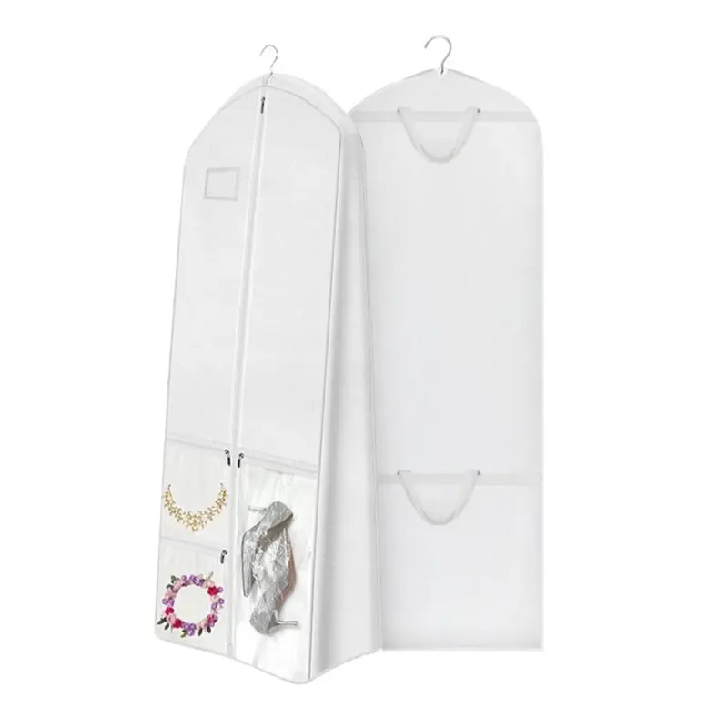 

B17B Garment Bag For Travel, 70" Long Wedding Dress Cover With Handle, Foldable Clothing Bag, Dress Garment Storage Case White