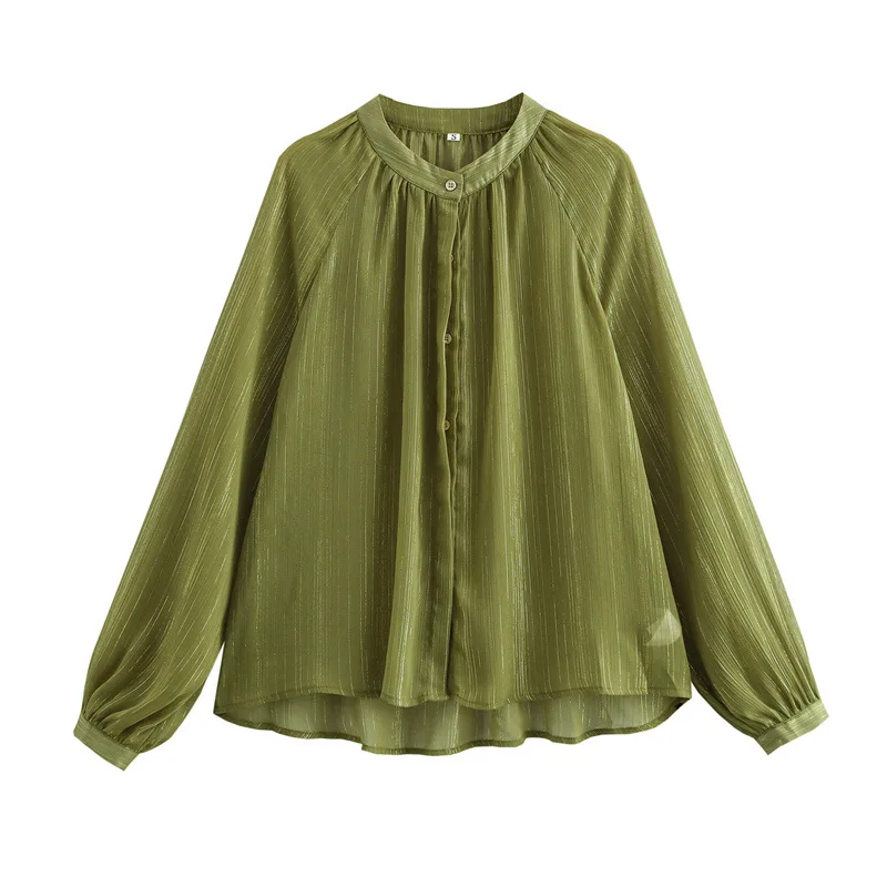 

French-style Niche Shiny Silk Design Loose Casual Long-sleeve Shirt Top