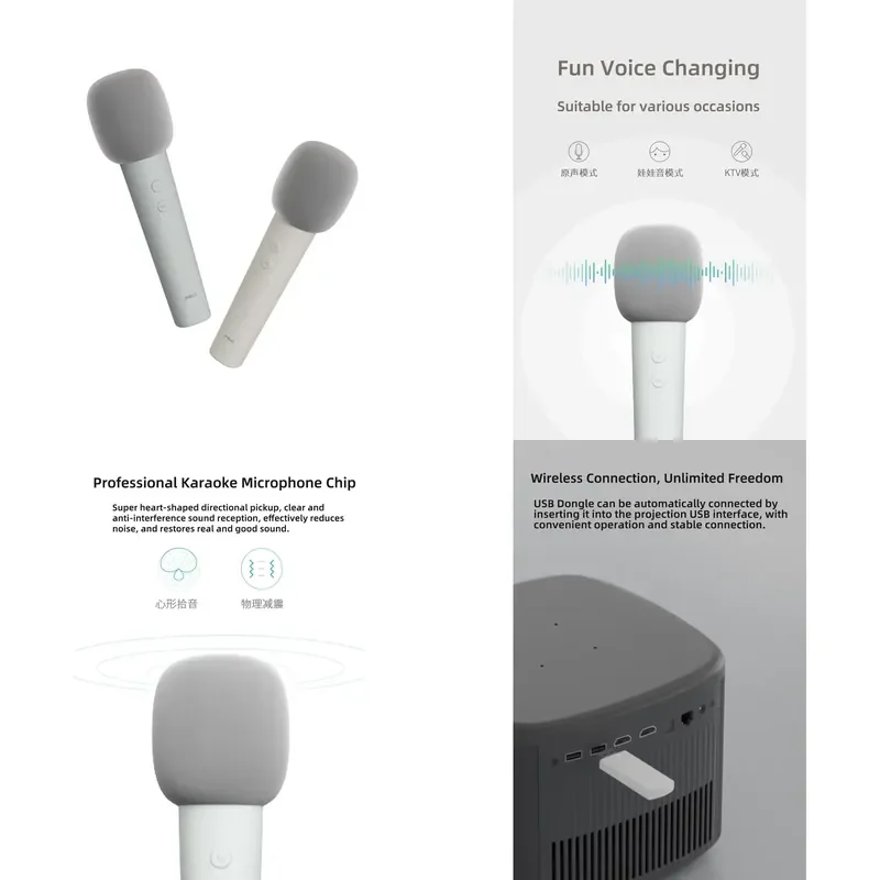 JMGO Q2 Intelligent USB Karaoke Microphone, Mutil-mode Small Microphone with Professional Vocal Refinement Engine