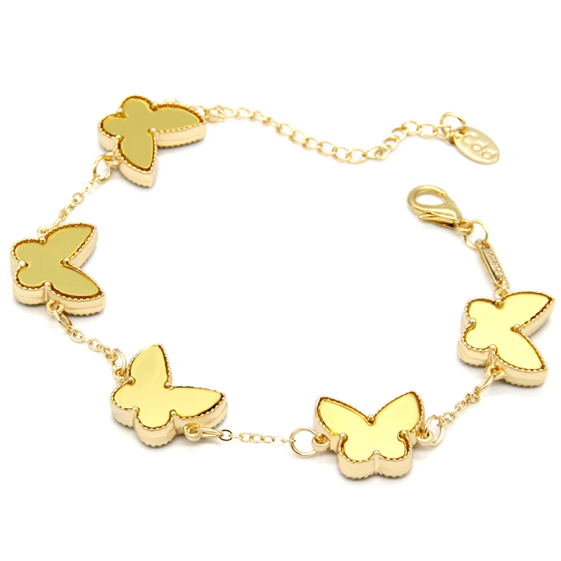 Hot selling item five butterfly bracelet for women fashion two sided Imitation fritillaria link bracelet jewelry