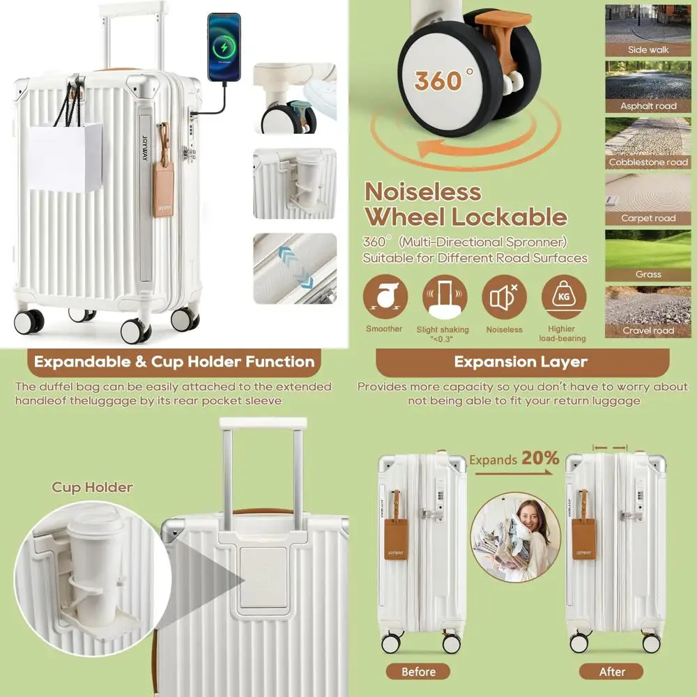 

Expandable Hardside Spinner Suitcase with USB Port and TSA Lock, 20 Luggage for Travel with Smart Cup Holder