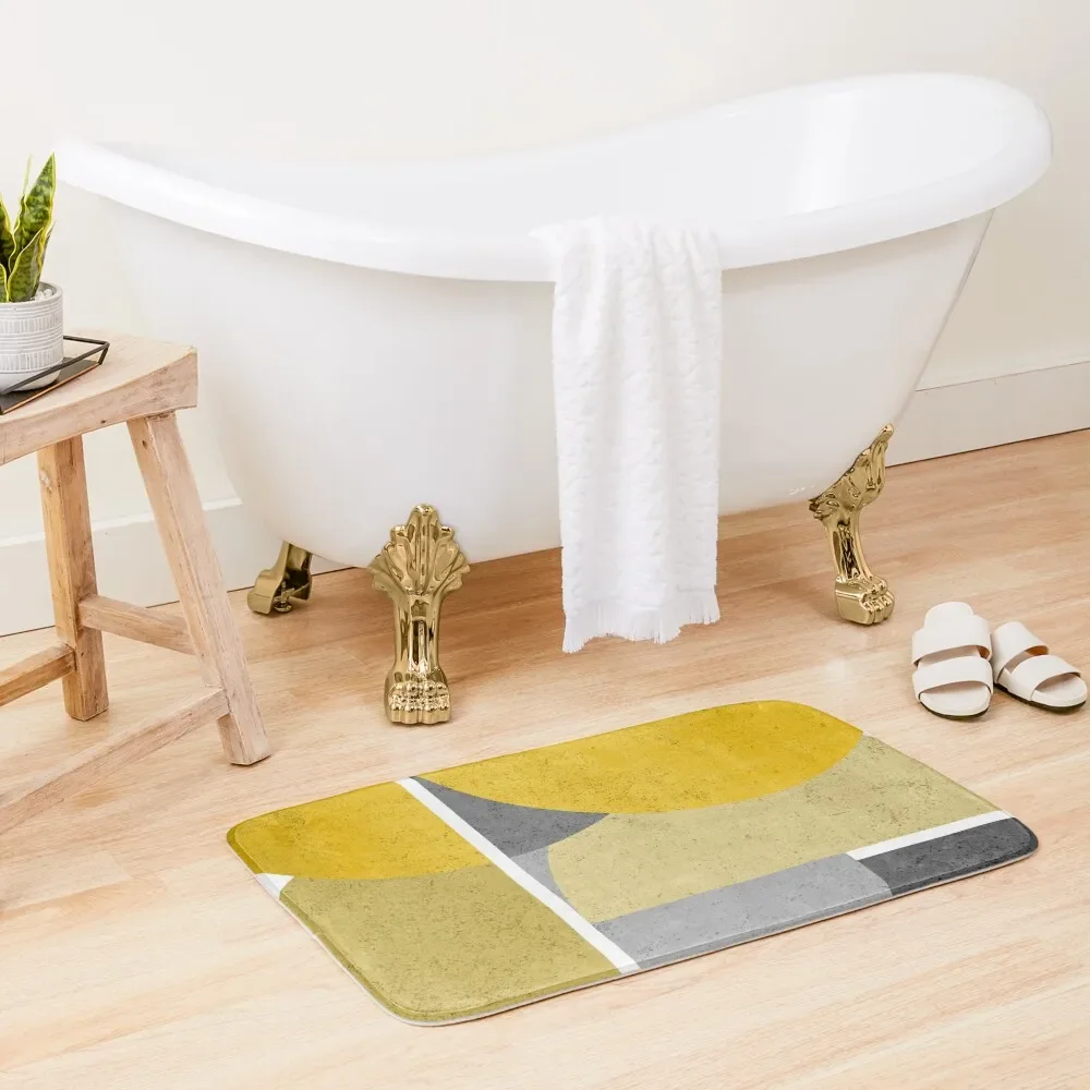 

Modern Yellow & Gray Geometric Bath Mat Anti-Slip Shower Rug Foot Mat